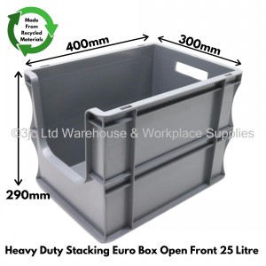 Heavy Duty Stacking Euro Box 40cm 25 Litre Open Front